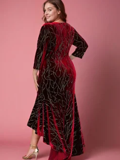 Discount Retro Stage [Plus Size] 1930s Glitter Velvet Mermaid Dress