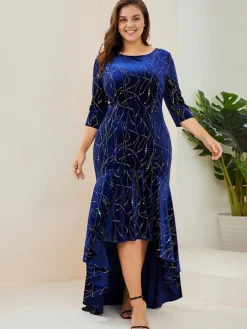 Discount Retro Stage [Plus Size] 1930s Glitter Velvet Mermaid Dress