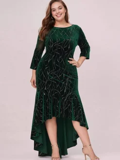 Discount Retro Stage [Plus Size] 1930s Glitter Velvet Mermaid Dress