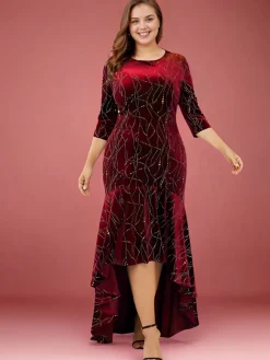 Discount Retro Stage [Plus Size] 1930s Glitter Velvet Mermaid Dress