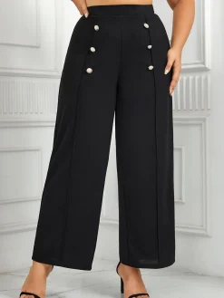 Hot Retro Stage [Plus Size] 1930s High Waisted Double Breasted Suit Pants Black