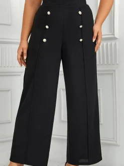Hot Retro Stage [Plus Size] 1930s High Waisted Double Breasted Suit Pants Black