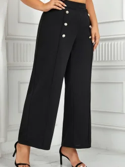 Hot Retro Stage [Plus Size] 1930s High Waisted Double Breasted Suit Pants Black