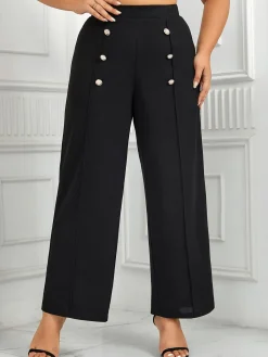 Hot Retro Stage [Plus Size] 1930s High Waisted Double Breasted Suit Pants Black