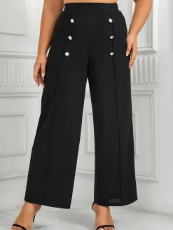Hot Retro Stage [Plus Size] 1930s High Waisted Double Breasted Suit Pants Black