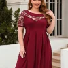New Retro Stage [Plus Size] 1940s Hollow Lace Solid Dress