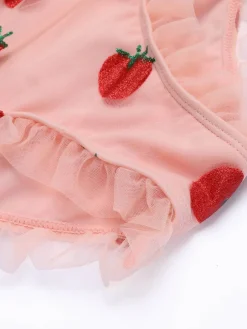 Outlet Retro Stage [Plus Size] 1950s Lace Strawberry Cami Tankini Set Pink