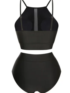 Hot Retro Stage [Plus Size] 1940s Leopard Mesh Patchwork Swimsuit