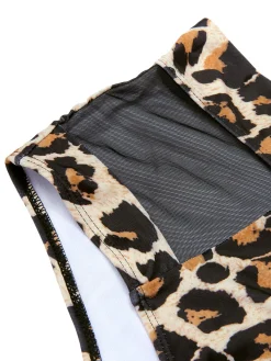 Hot Retro Stage [Plus Size] 1940s Leopard Mesh Patchwork Swimsuit