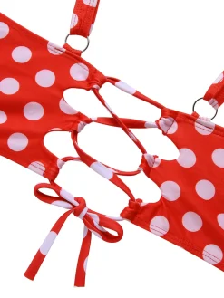 Hot Retro Stage [Plus Size] 1930s Polka Dot Suspender Swimsuit Set