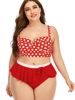 Hot Retro Stage [Plus Size] 1930s Polka Dot Suspender Swimsuit Set