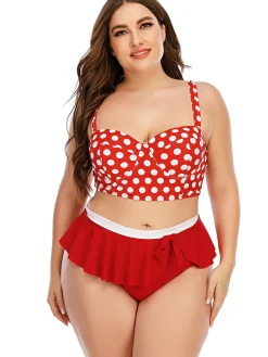 Hot Retro Stage [Plus Size] 1930s Polka Dot Suspender Swimsuit Set