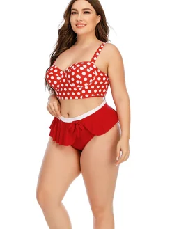 Hot Retro Stage [Plus Size] 1930s Polka Dot Suspender Swimsuit Set