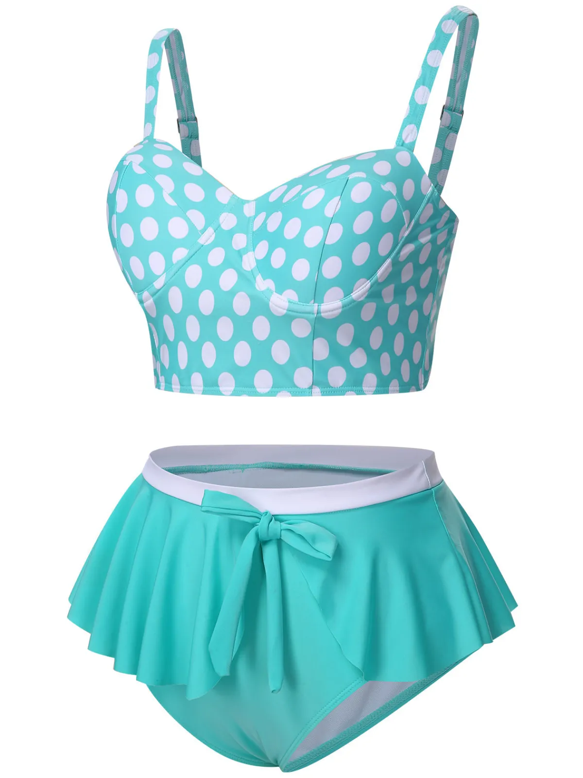 Hot Retro Stage [Plus Size] 1930s Polka Dot Suspender Swimsuit Set