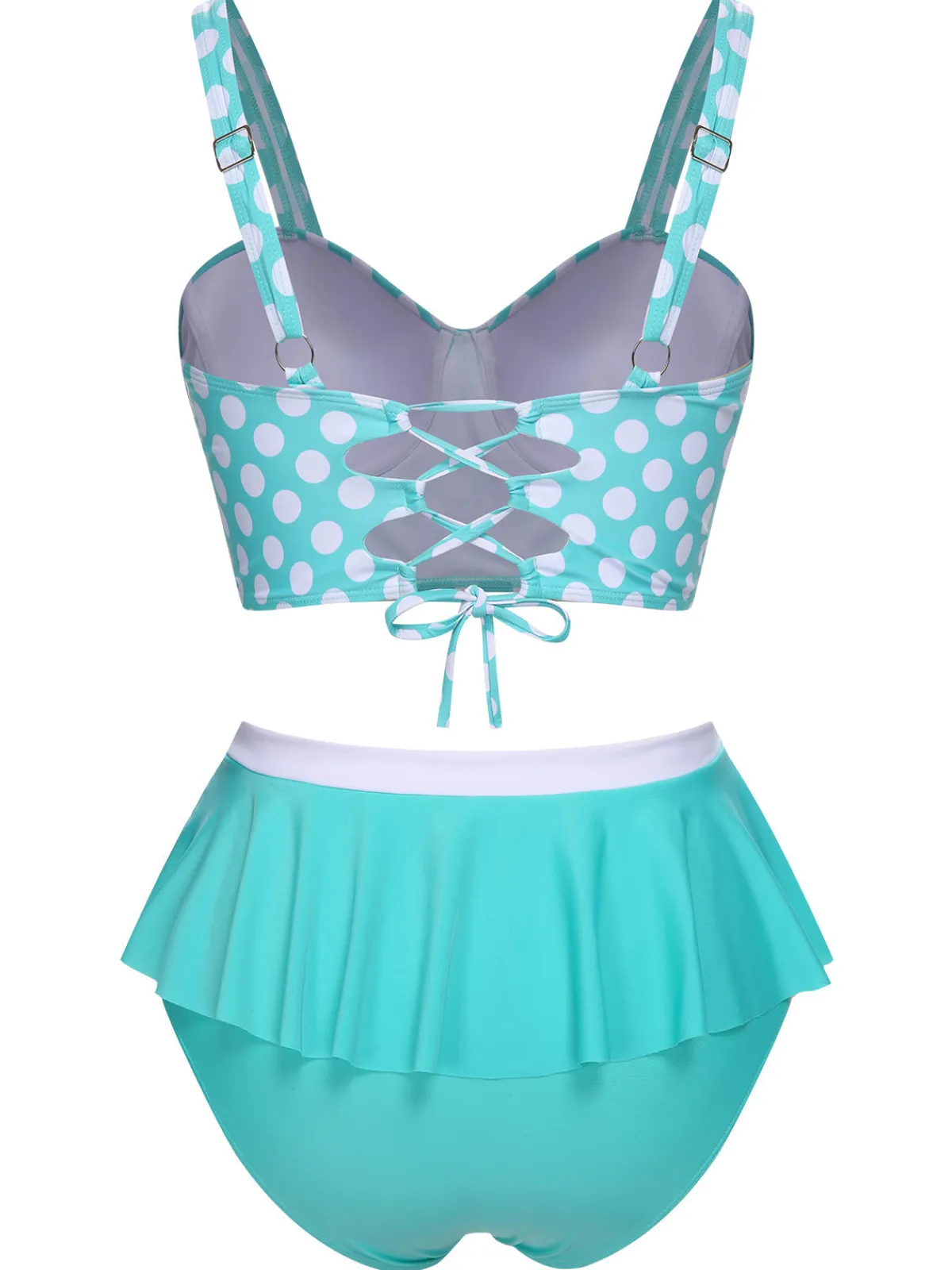 Hot Retro Stage [Plus Size] 1930s Polka Dot Suspender Swimsuit Set