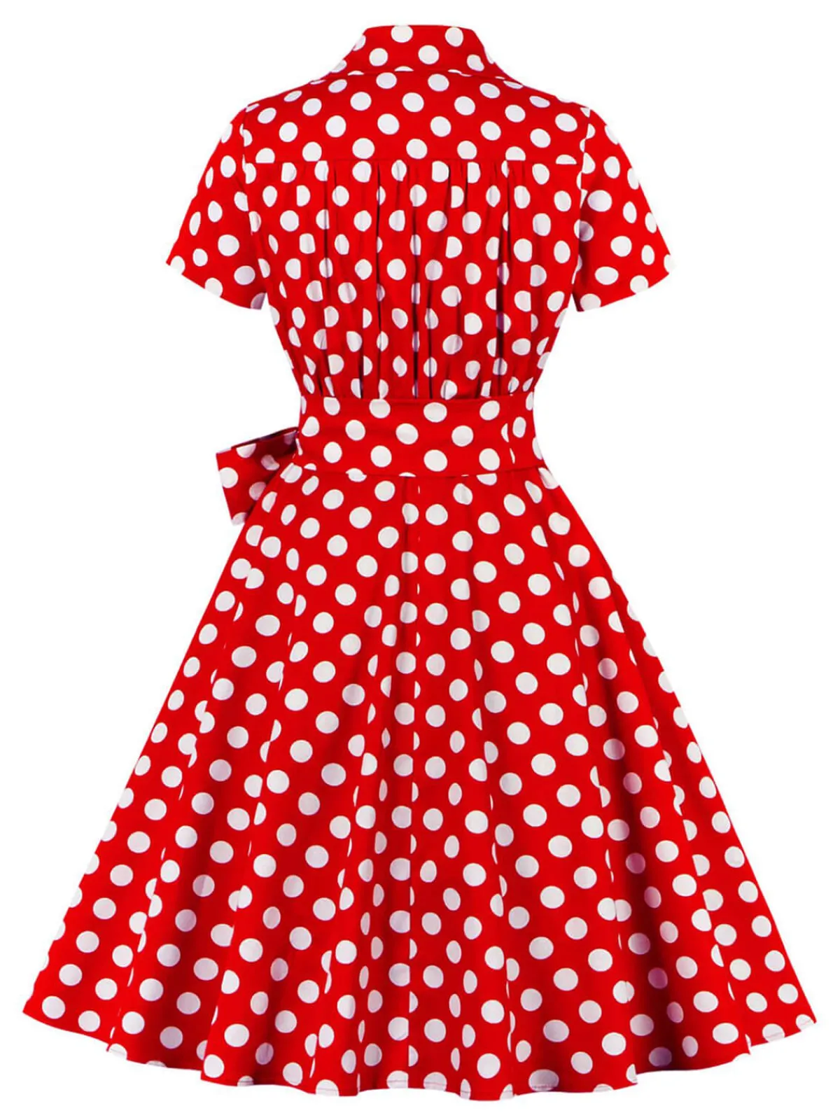 Best Retro Stage [Plus Size] 1950s Polka Dots Waist Tie Lapel Dress