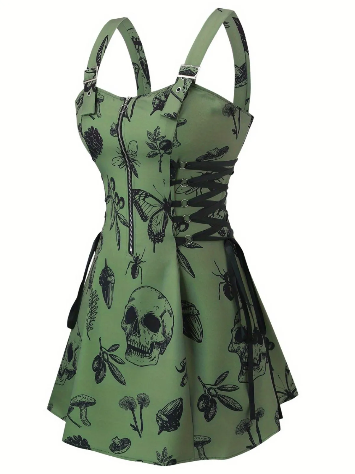 Clearance Retro Stage [Plus Size] 1970s Rose Floral Steampunk Zipper Dress