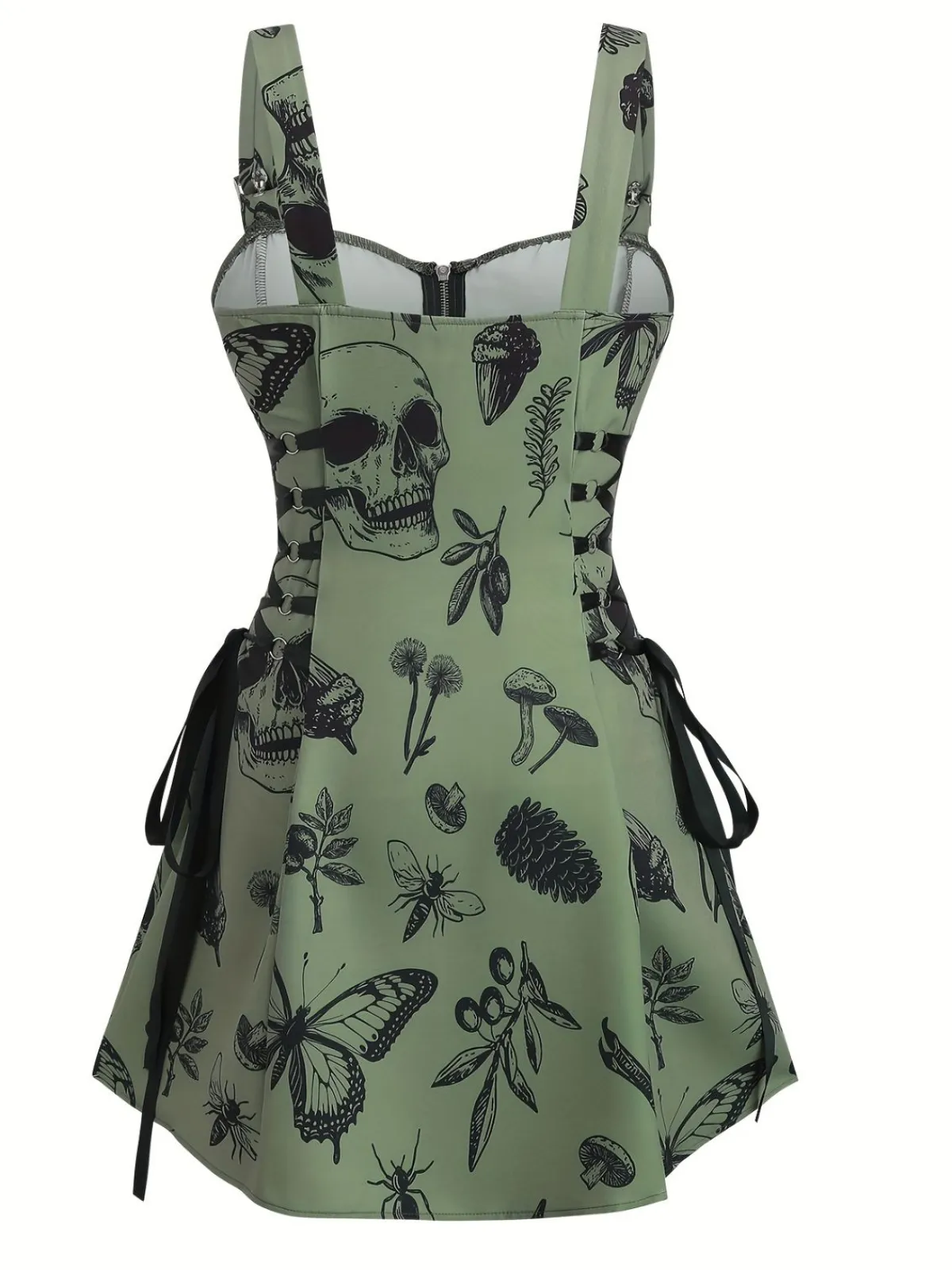 Clearance Retro Stage [Plus Size] 1970s Rose Floral Steampunk Zipper Dress