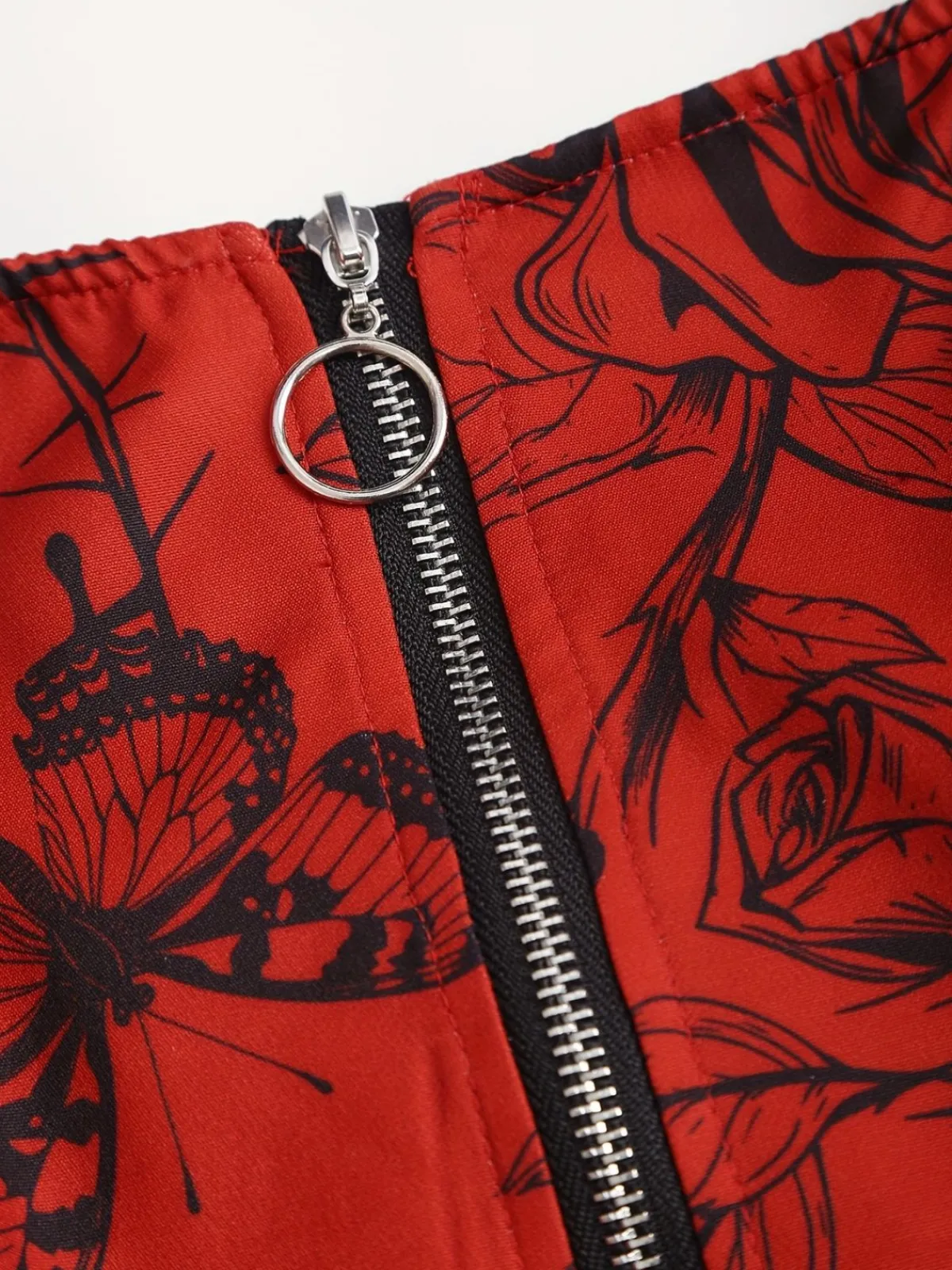 New Retro Stage [Plus Size] 1970s Rose Floral Steampunk Zipper Dress