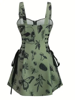 New Retro Stage [Plus Size] 1970s Rose Floral Steampunk Zipper Dress