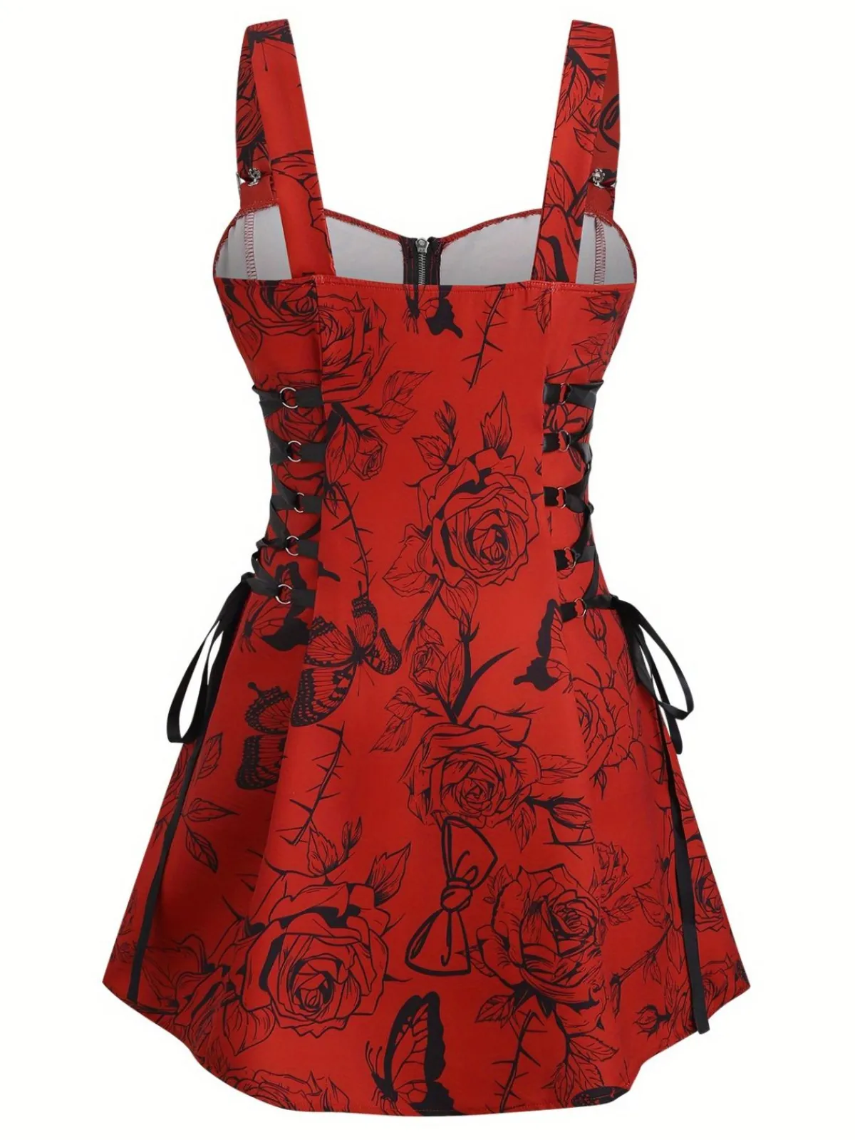 New Retro Stage [Plus Size] 1970s Rose Floral Steampunk Zipper Dress