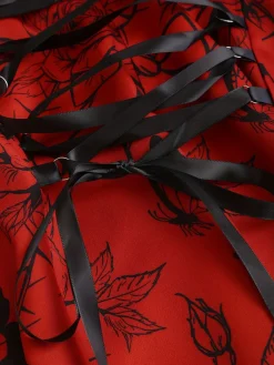 New Retro Stage [Plus Size] 1970s Rose Floral Steampunk Zipper Dress