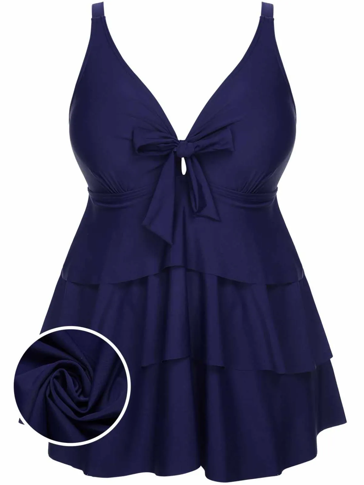 Fashion Retro Stage [Plus Size] 1950s Solid Front Tie Ruffle Swimsuit