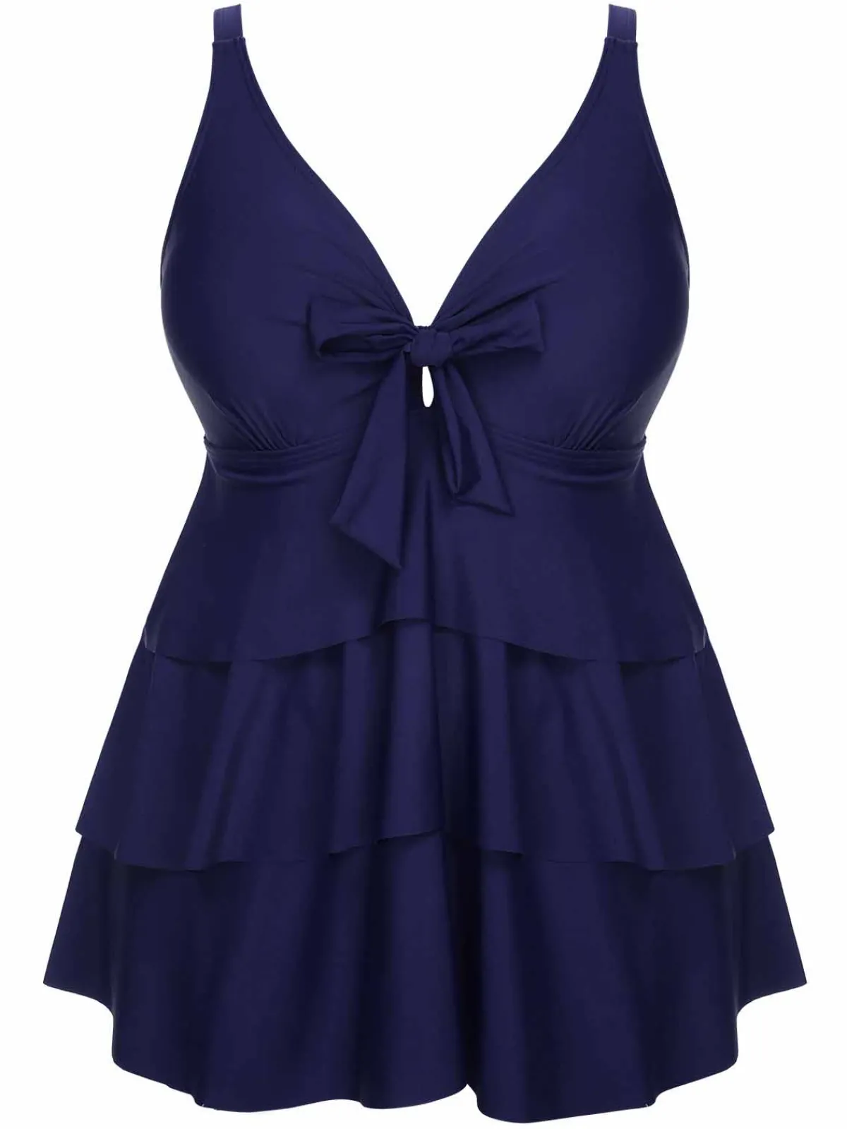 Fashion Retro Stage [Plus Size] 1950s Solid Front Tie Ruffle Swimsuit