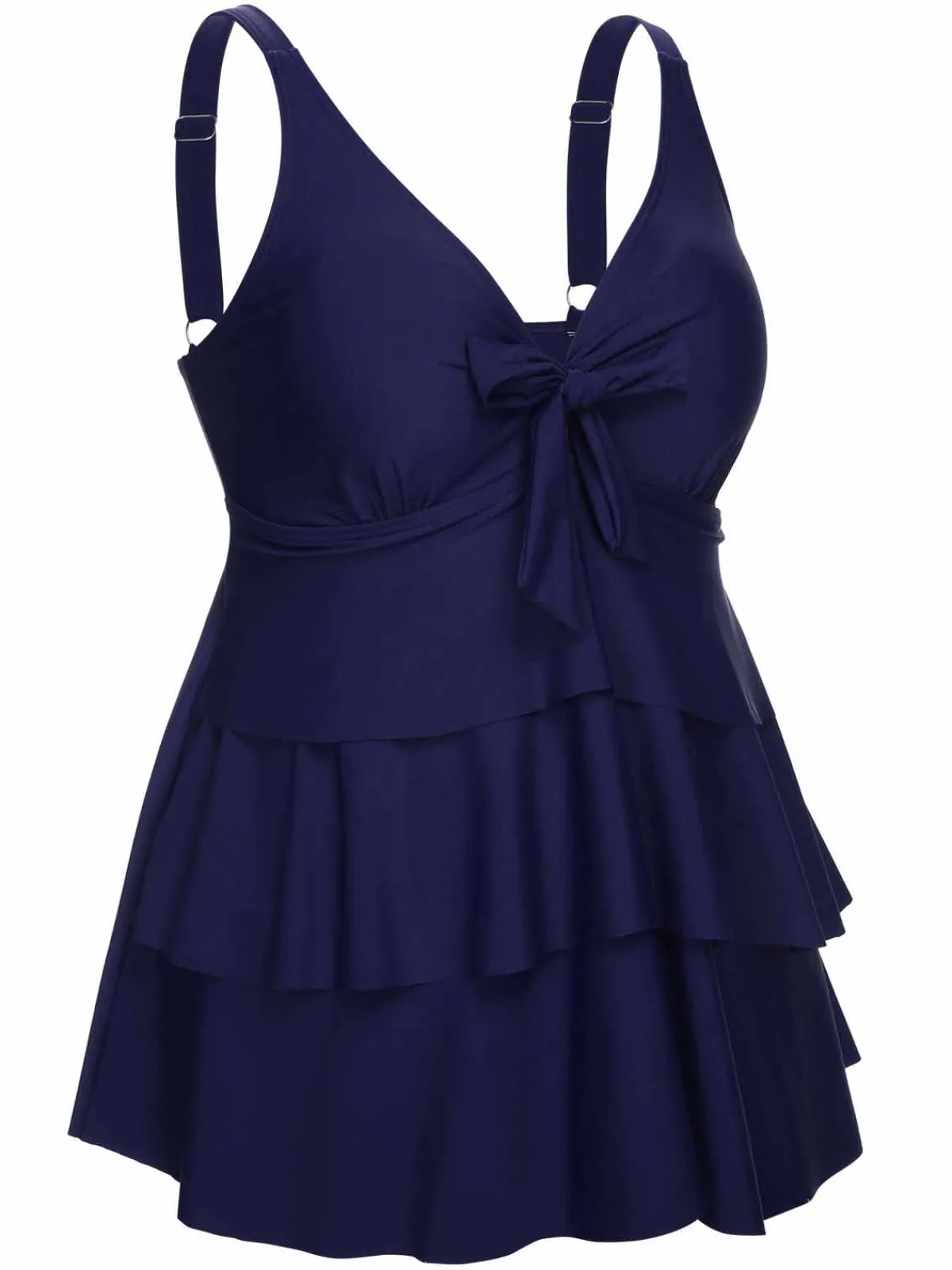 Fashion Retro Stage [Plus Size] 1950s Solid Front Tie Ruffle Swimsuit
