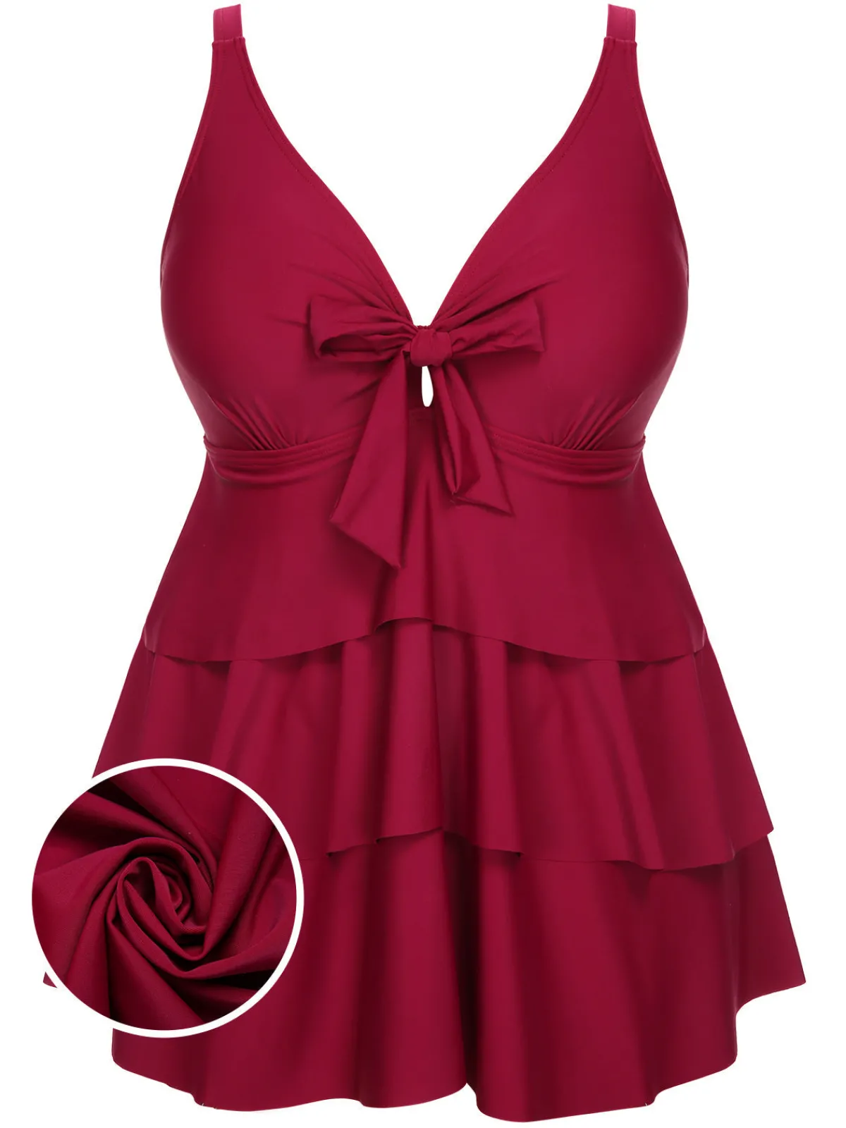 New Retro Stage [Plus Size] 1950s Solid Front Tie Ruffle Swimsuit