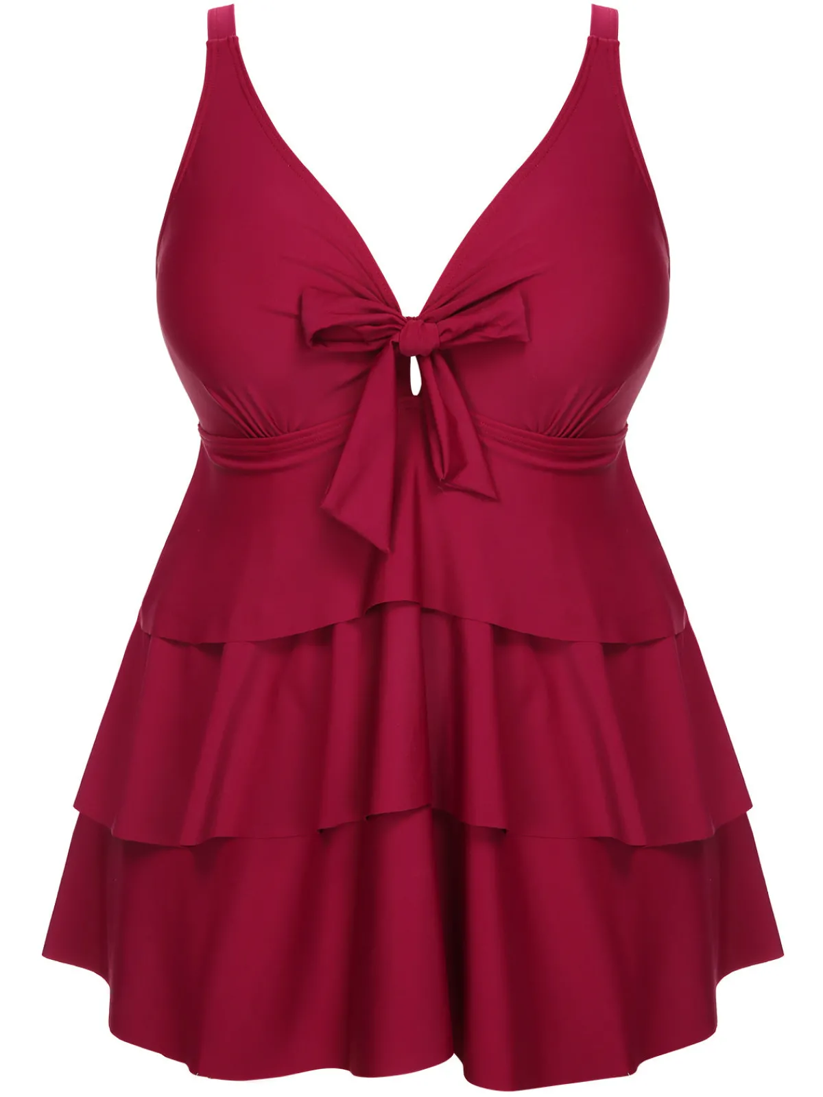 New Retro Stage [Plus Size] 1950s Solid Front Tie Ruffle Swimsuit