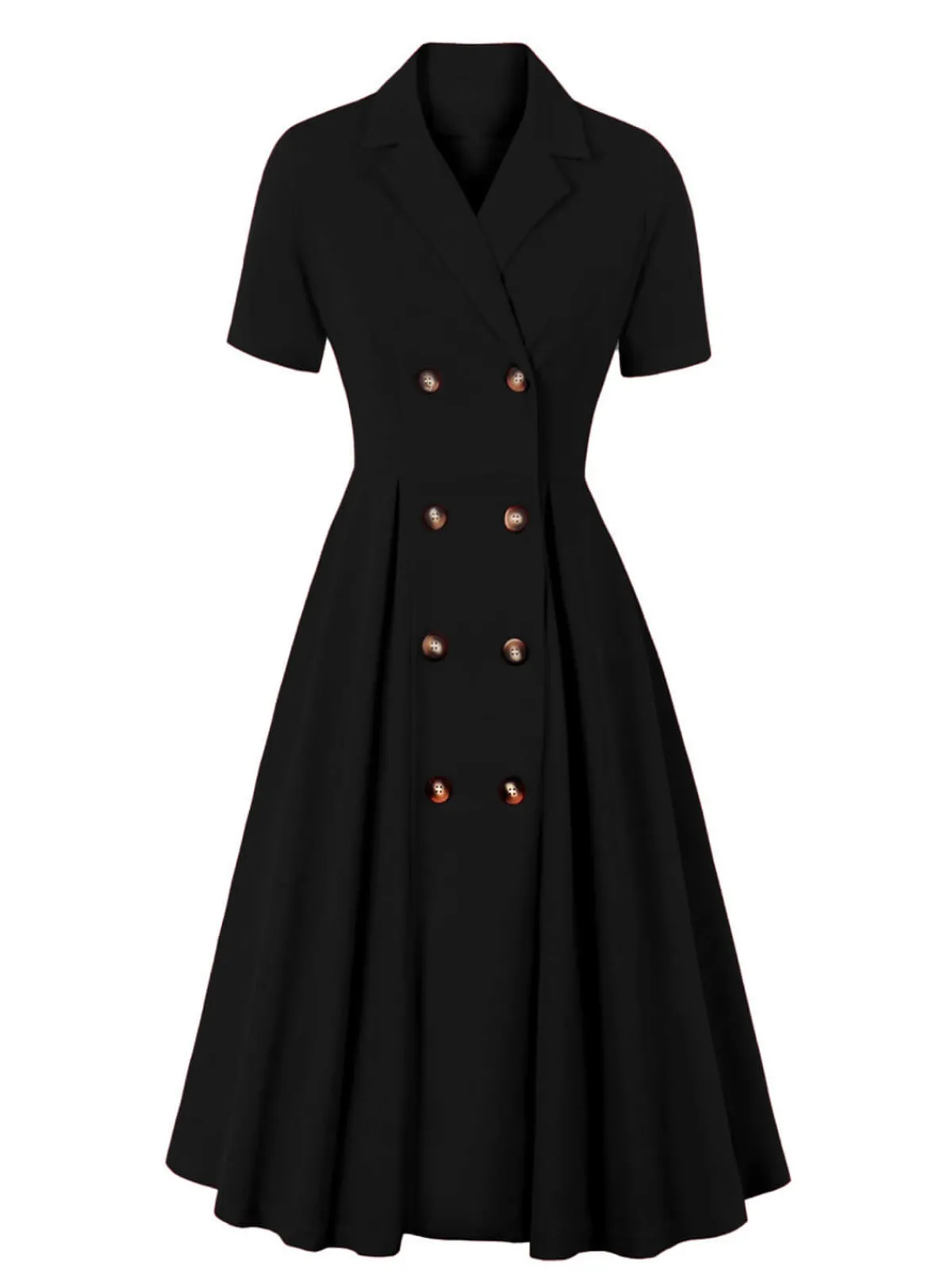 Hot Retro Stage [Plus Size] 1950s Solid Lapel Button Swing Dress