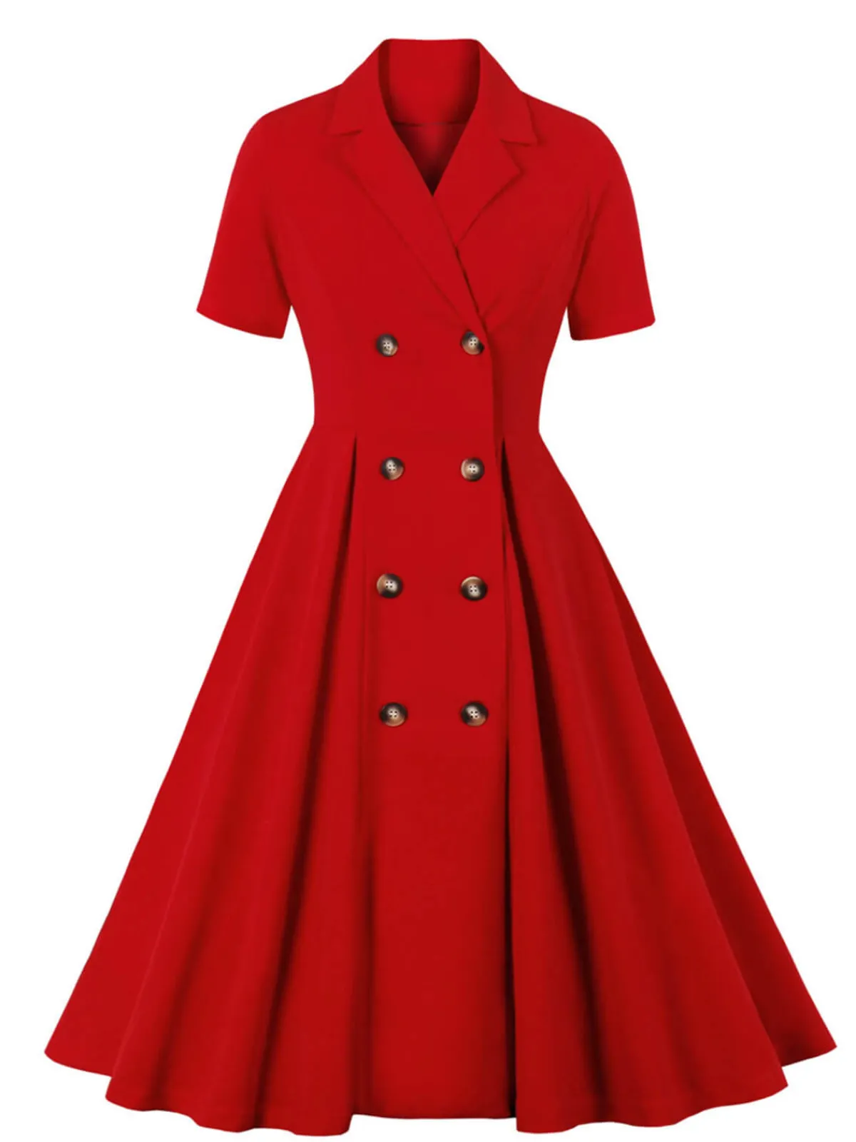 Hot Retro Stage [Plus Size] 1950s Solid Lapel Button Swing Dress