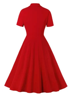 Hot Retro Stage [Plus Size] 1950s Solid Lapel Button Swing Dress