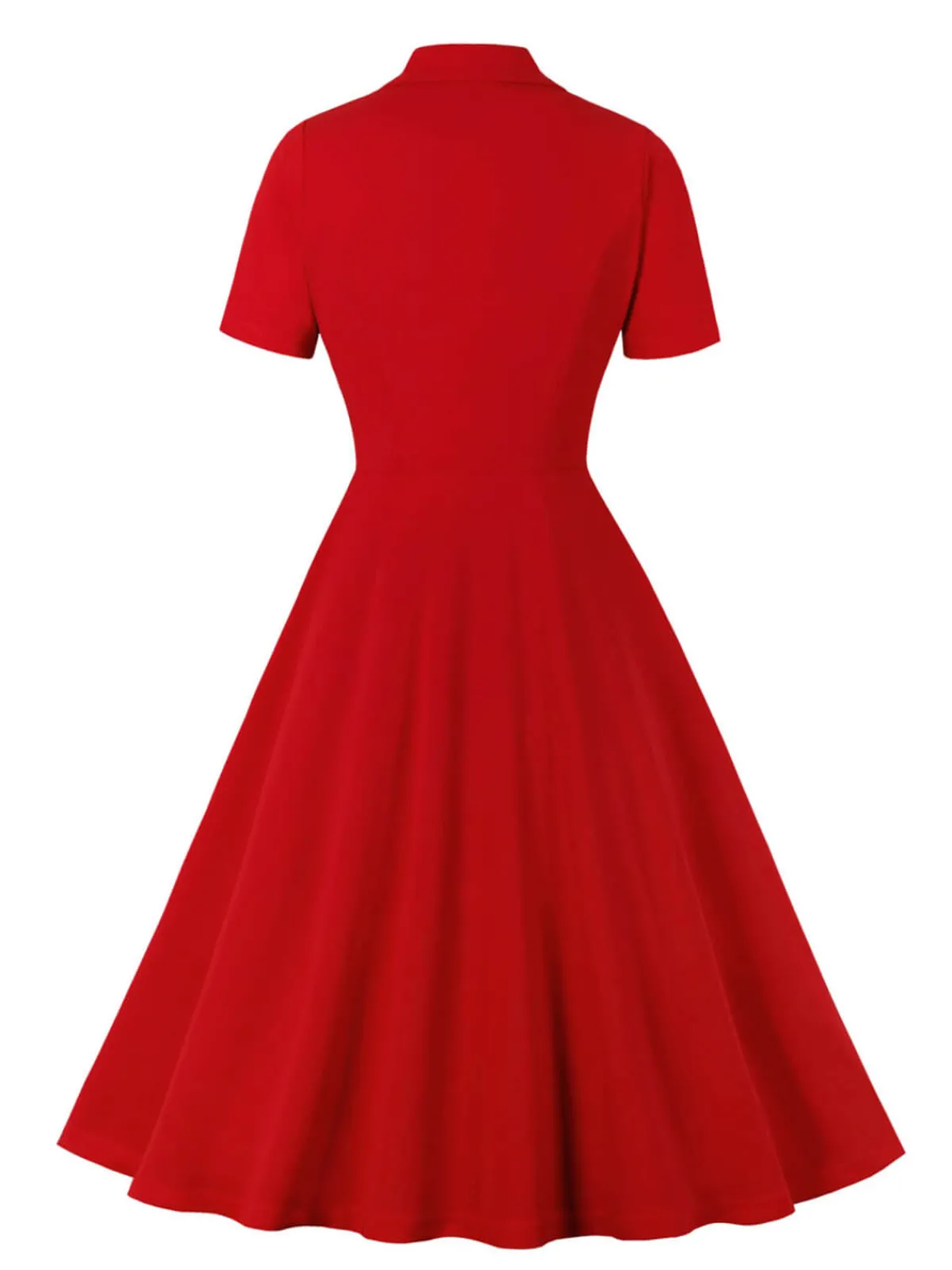 Hot Retro Stage [Plus Size] 1950s Solid Lapel Button Swing Dress