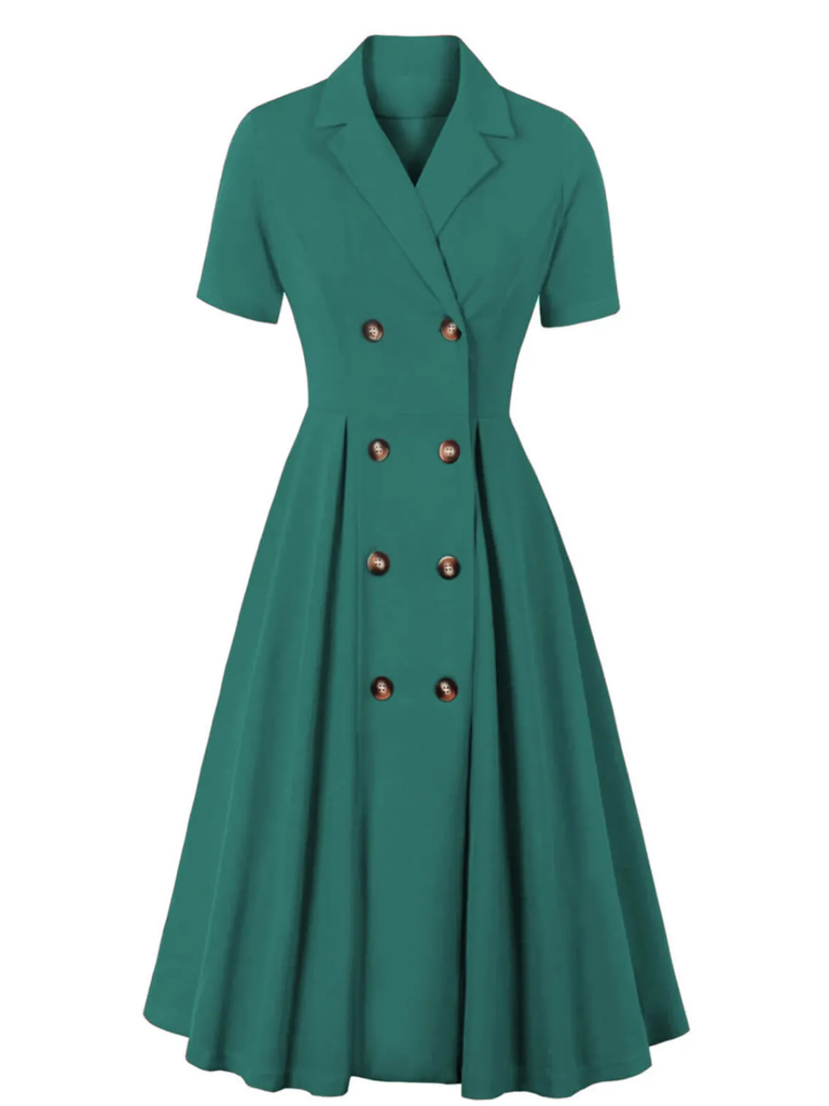 Hot Retro Stage [Plus Size] 1950s Solid Lapel Button Swing Dress