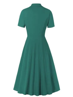 Hot Retro Stage [Plus Size] 1950s Solid Lapel Button Swing Dress