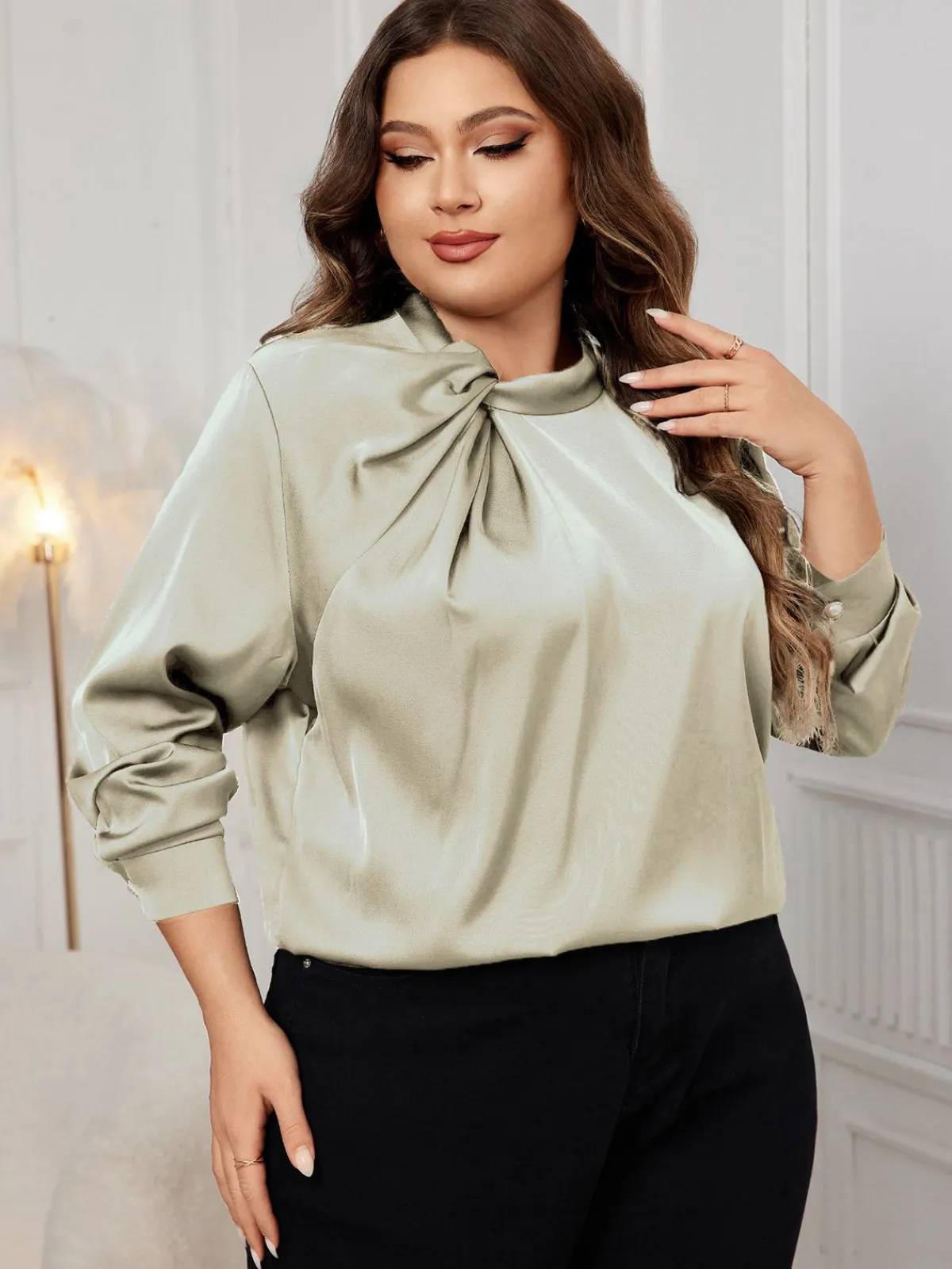 Online Retro Stage [Plus Size] 1950s Solid Twist Satin Blouse