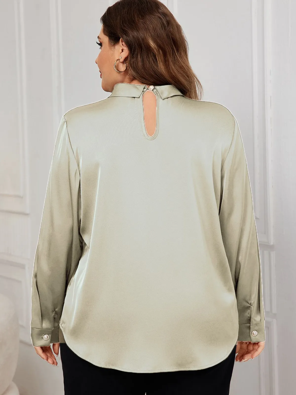 Online Retro Stage [Plus Size] 1950s Solid Twist Satin Blouse