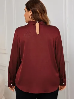 Online Retro Stage [Plus Size] 1950s Solid Twist Satin Blouse