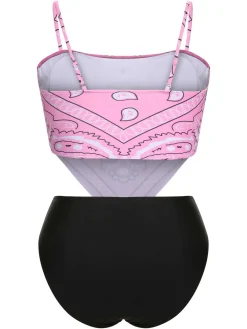 Discount Retro Stage [Plus Size] 1950s Spaghetti Strap Print Swimsuit