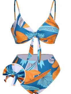 Online Retro Stage [Plus Size] 1940s Spaghetti Strap Print Swimsuit & Cover-Up