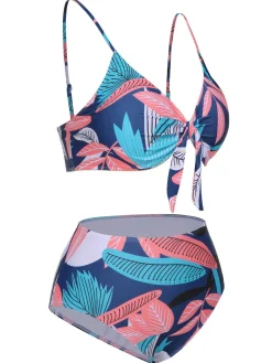Online Retro Stage [Plus Size] 1940s Spaghetti Strap Print Swimsuit & Cover-Up
