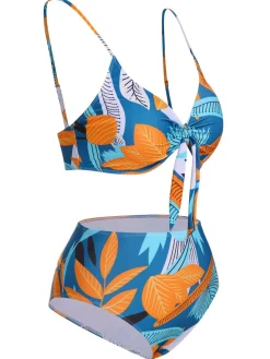 Online Retro Stage [Plus Size] 1940s Spaghetti Strap Print Swimsuit & Cover-Up