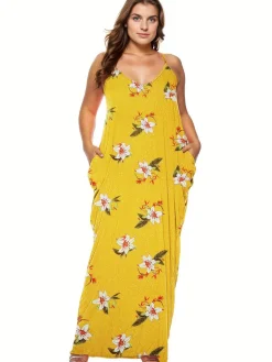 Best Retro Stage [Plus Size] 1960s Spaghetti Strap Floral Tulip Dress