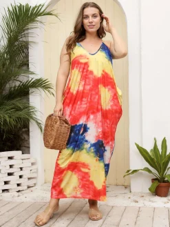 Best Retro Stage [Plus Size] 1960s Spaghetti Strap Floral Tulip Dress