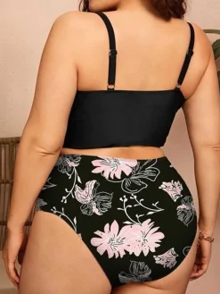 Best Retro Stage [Plus Size] 1950s Spaghetti Strap Floral Swimsuit