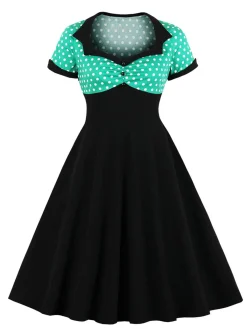 Online Retro Stage [Plus Size] 1950s Square Neck Polka Dot Dress