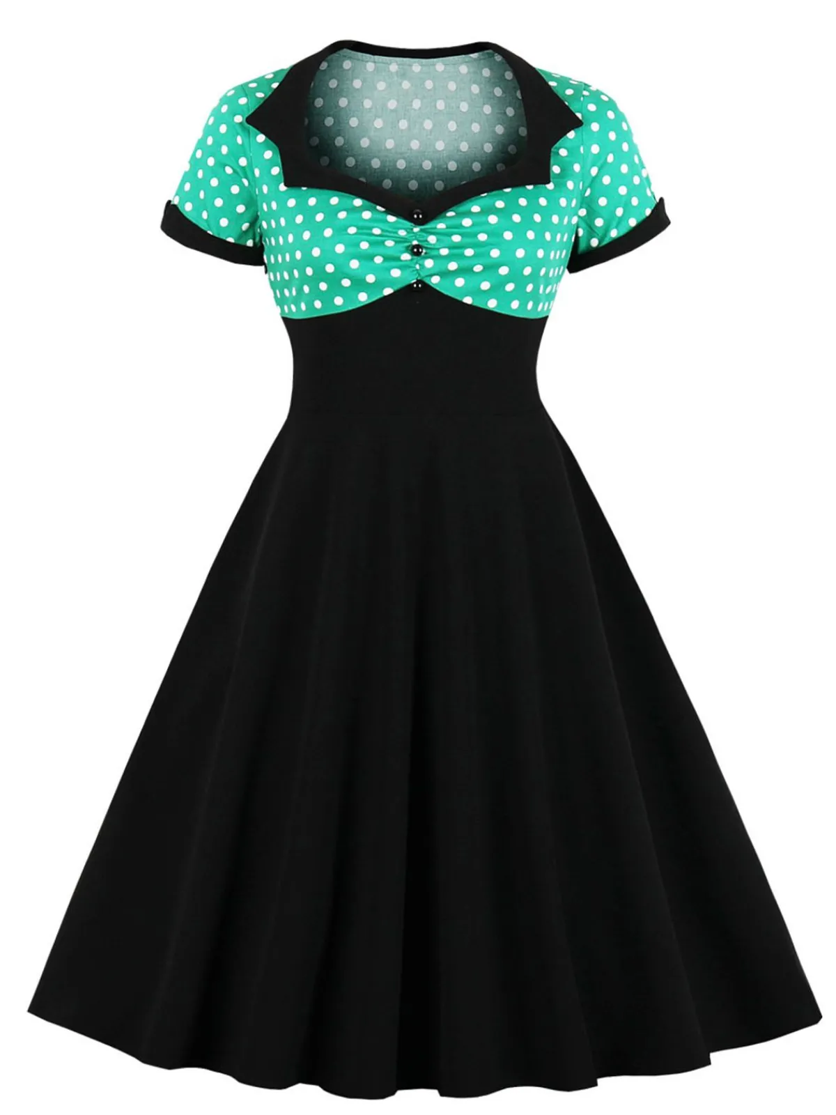 Online Retro Stage [Plus Size] 1950s Square Neck Polka Dot Dress