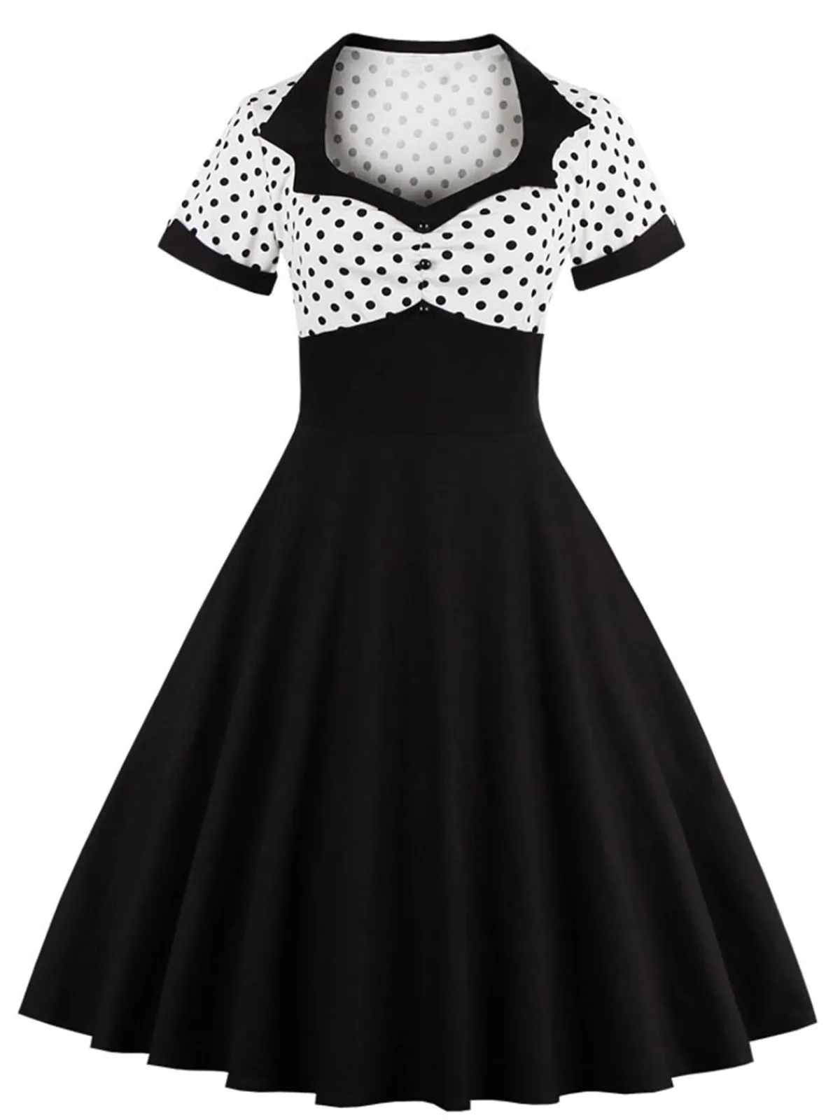 Online Retro Stage [Plus Size] 1950s Square Neck Polka Dot Dress